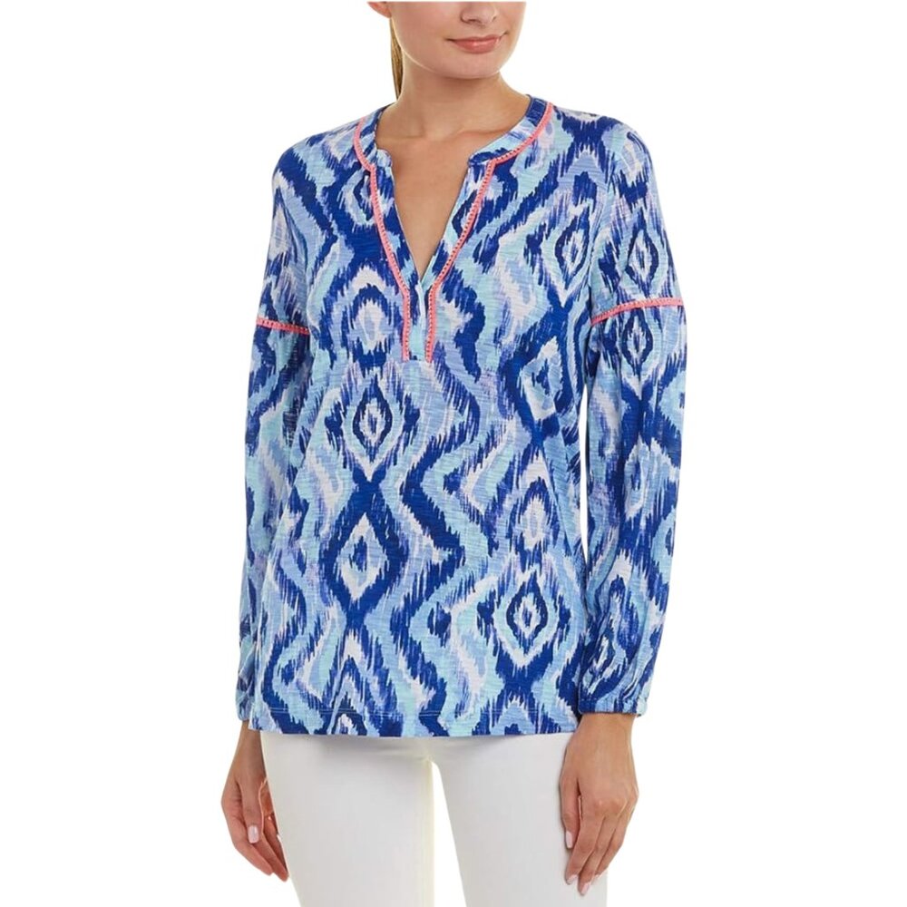 Lilly Pulitzer Kalissa Knit Tunic in Blue Swish Skipped A Beach - Picture 1 of 8